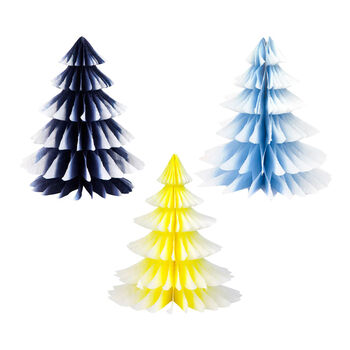 Paper Tree Decorations In Blue And Yellow Ombre, 2 of 4