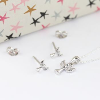 Personalised Children's Angel Necklace And Earrings Set, 4 of 6