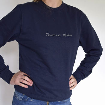 Christmas Wishes Embroidered Metallic Christmas Jumper, 2 of 3