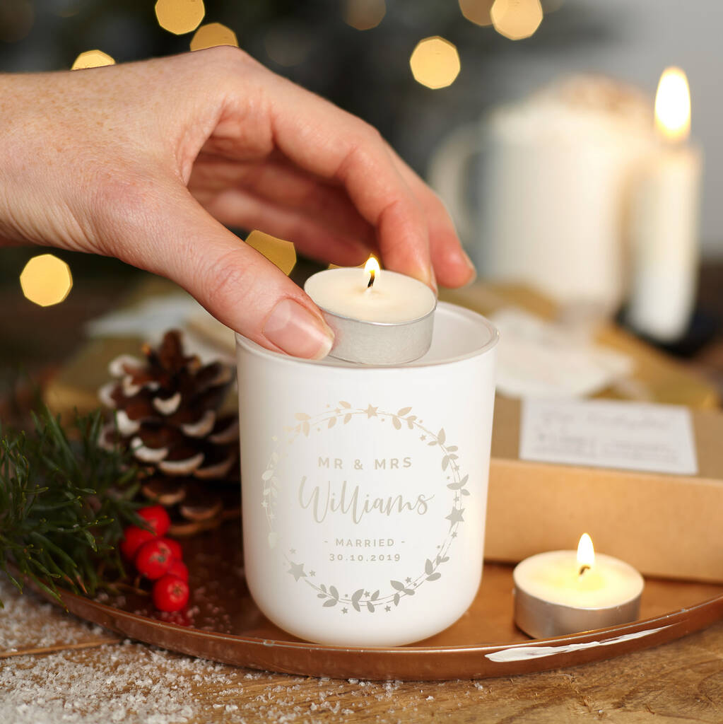 First Married Christmas Tealight Holder Candle, 1 of 6