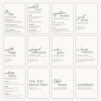 Wedding Table Name Sign A4 Modern Typography Script, 3 of 5