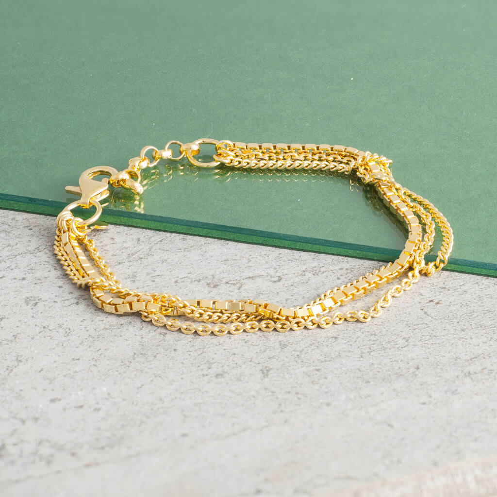 Triple Chain Bracelet In Gold Plate Or Silver