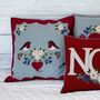 Hand Embroidered Edelweiss Robin Christmas Cushion, thumbnail 1 of 3