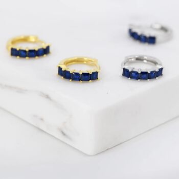 Minimalist Sapphire Blue Cz Huggie Hoop Earrings, 5 of 11