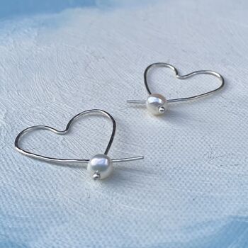 Sterling Silver Heart Pearl Textured Hoop Earrings, 2 of 4