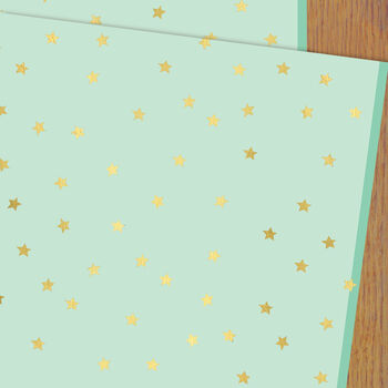 Gold Foiled Turquoise Stars Wrapping Paper Two Sheets, 2 of 4