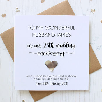 Personalised 25th Anniversary Card With Silver Heart, 3 of 7
