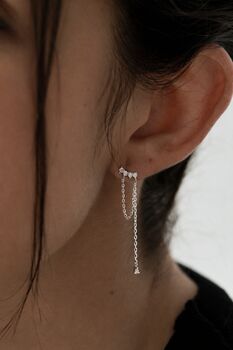 Curved Cz Bar Chained Stud Earrings Sterling Silver, 12 of 12