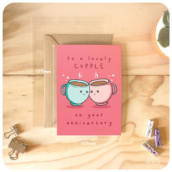 Cupple Cute Pun Happy Anniversary Card For Couple, 4 of 4