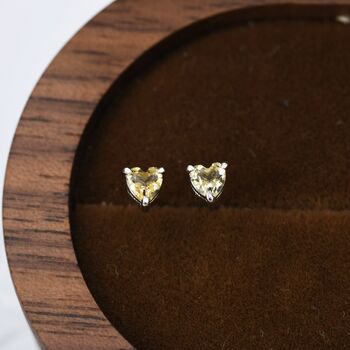 Genuine Citrine Crystal Heart Stud Earrings, 8 of 12