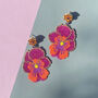 Hand Beaded Pink Pansy Statement Earrings, thumbnail 6 of 9