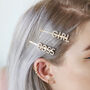 Set Of 'Girl' And 'Boss' Pearl Hair Slides In Gold, thumbnail 1 of 4
