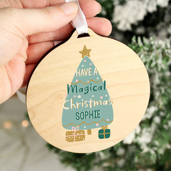 Personalised Christmas Tree Round Wooden Decoration, 3 of 4