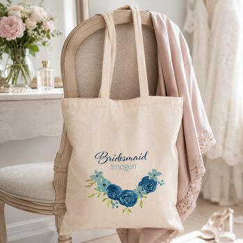 Personalised Blue Floral Bridesmaid Tote Bag Gift, 2 of 6