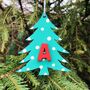 Personalised Green Xmas Tree Alphabet Decoration Tag, thumbnail 4 of 6