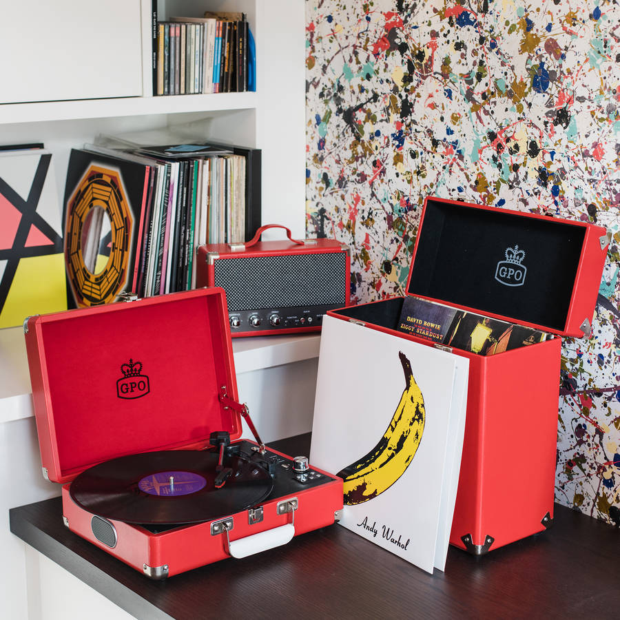 Portable Record Player, Speaker And Vinyl Case Set By I Love Retro