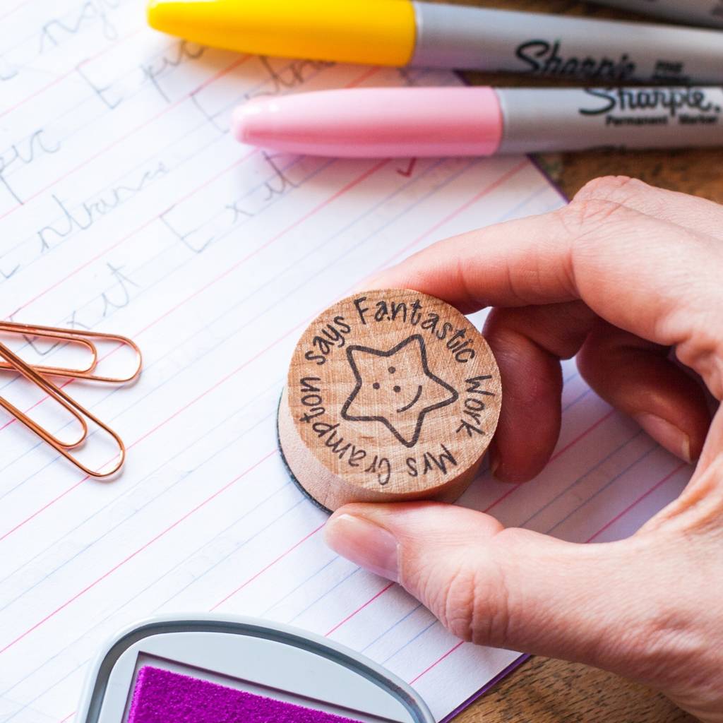 personalised teacher's round reward stamp by mint maker studio