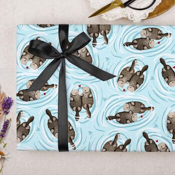 Three Sheets Of Cute Otters Wrapping Paper, 2 of 2
