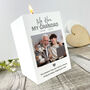 Personalised Memorial Bold Text White Wooden Photo Tea Light Holder, thumbnail 4 of 6