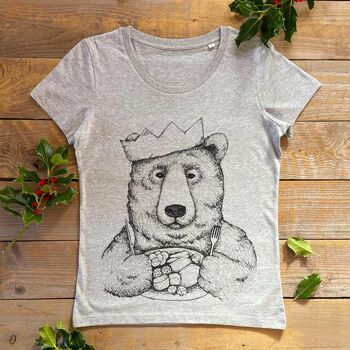 Christmas Dinner Bear Organic Women's T Shirt, 2 of 5