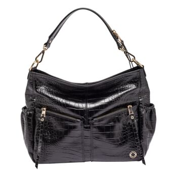 Sale Lennox Midi Black Embossed Leather Handbag, 2 of 9