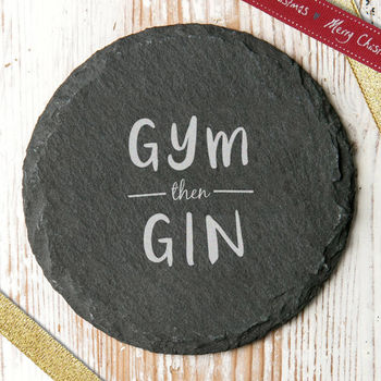 Gym Then Gin Motivational Slate Coaster, 3 of 4