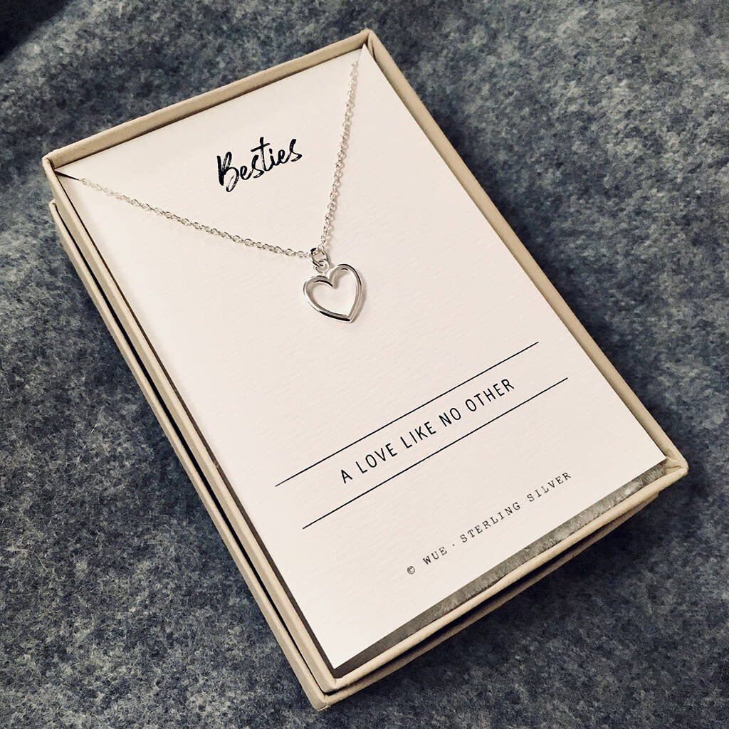 Silver Heart Necklace. Besties Friendship Gift By Wue