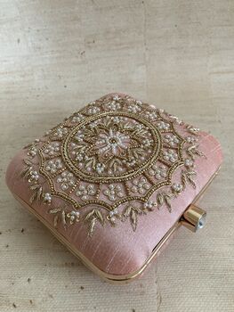 Pink Raw Silk Mandala Design Square Clutch Bag, 3 of 7
