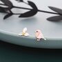 Mismatched Robin Bird And Holly Stud Earrings In Sterling Silver, thumbnail 1 of 11