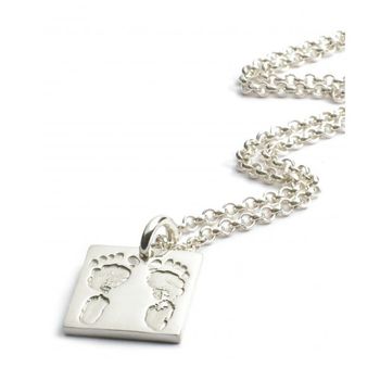 Silver Handprint Custom Footprint Square Necklace, 3 of 5