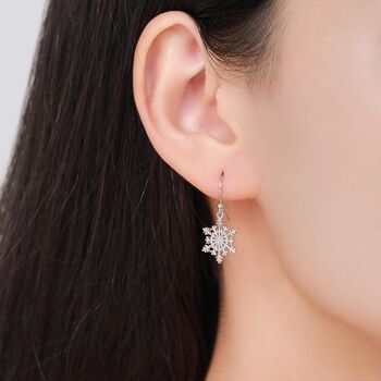 Sterling Silver Snowflake Drop Hook Earrings, 2 of 11