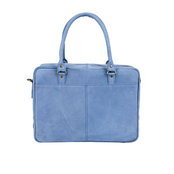 Personalised Blue Leather Oxford Zip Up Satchel, 5 of 9
