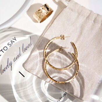 Handmade Hammered Silver Or Gold Rebecca Hoops, 2 of 5