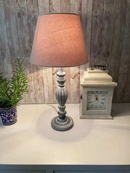 52cm Grey Washed Wooden Fluted Bedside Table Lamp With Plain Shade, 6 of 7