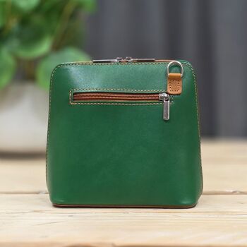 Leather Cross Body Handbag In Green And Tan, 2 of 3