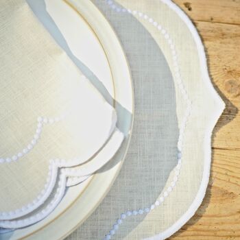 Pair Of Scalloped Embroidered Cream Linen Placemats, 4 of 5