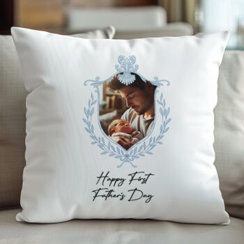Personalised Dad And Father's Day Blue Crest Photo Cushion, 2 of 10