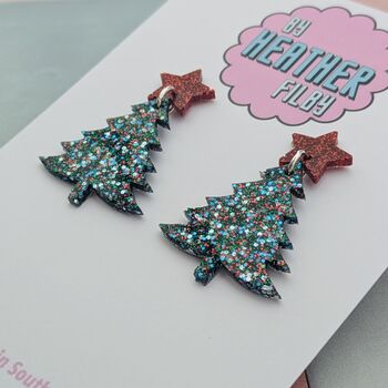 Silver Christmas Tree Earrings / Festive Resin Letterbox Gift / Novelty Stocking Filler For Teen / Secret Santa Present, 4 of 4