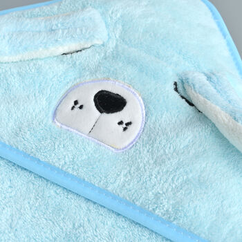 Personalised Puppy Blue Hooded Baby Towel, 2 of 5