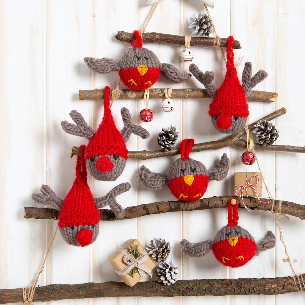Reindeer And Robin Baubles Knitting Kit, 1 of 11