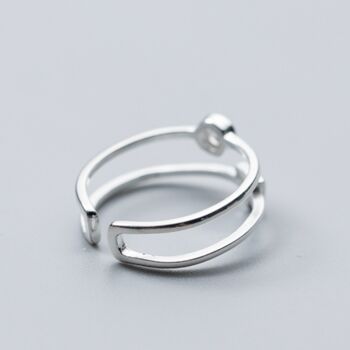 Sterling Silver Geometric Double Band Adjustable Ring, 3 of 4