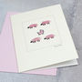 New Baby Card With Woolly Sheep And Pram In Pink, thumbnail 2 of 2