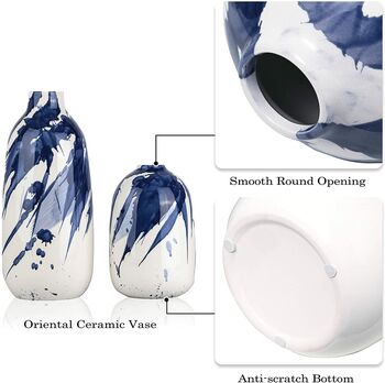 Set Of Two Blue White Ceramic Vases Glazed, 4 of 5