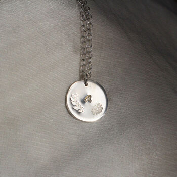Initial Coin Pendant And Birth Flower Silver, 9ct Gold, 4 of 6
