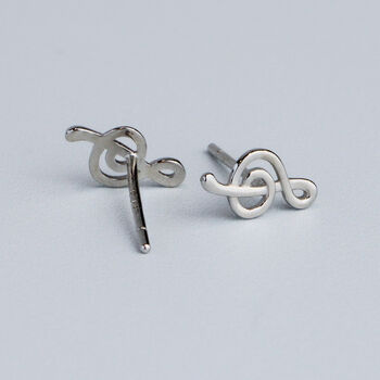 Sterling Silver Treble Clef Stud Earrings, 4 of 6