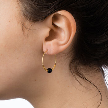 Black Onyx Stone Fair Trade Hoop Earrings 25mm, 2 of 6