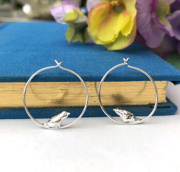 Sterling Silver Mini Robin Bird Hoop Earrings, 9 of 12