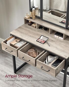 Dressing Table Set With Mirror, Stool, And Three Drawer, 3 of 11