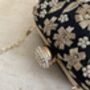 Black Handcrafted Embroidered Pearl Oval Clutch Bag, thumbnail 10 of 10