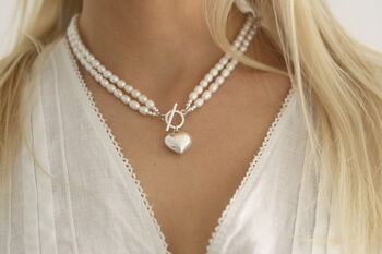 Double Strand Pearl And Silver Heart Necklace, 6 of 11